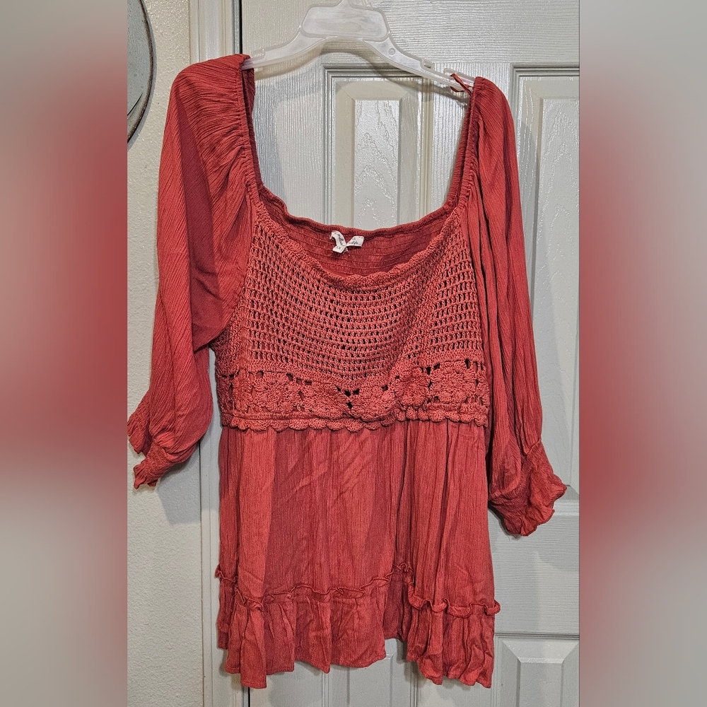 Elegant Coral Crochet Blouse